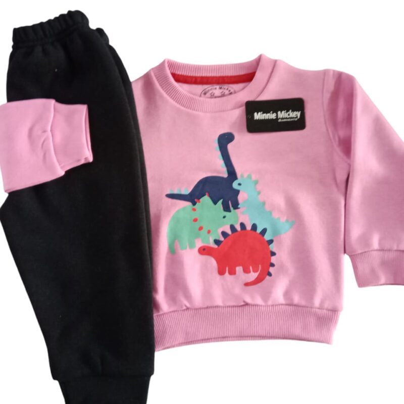 Pink & Black Addorable Print Track Suit